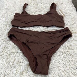 Skims Signature Swim Mid Waist Bottom and Tank Bikini Top  Cocoa in Set